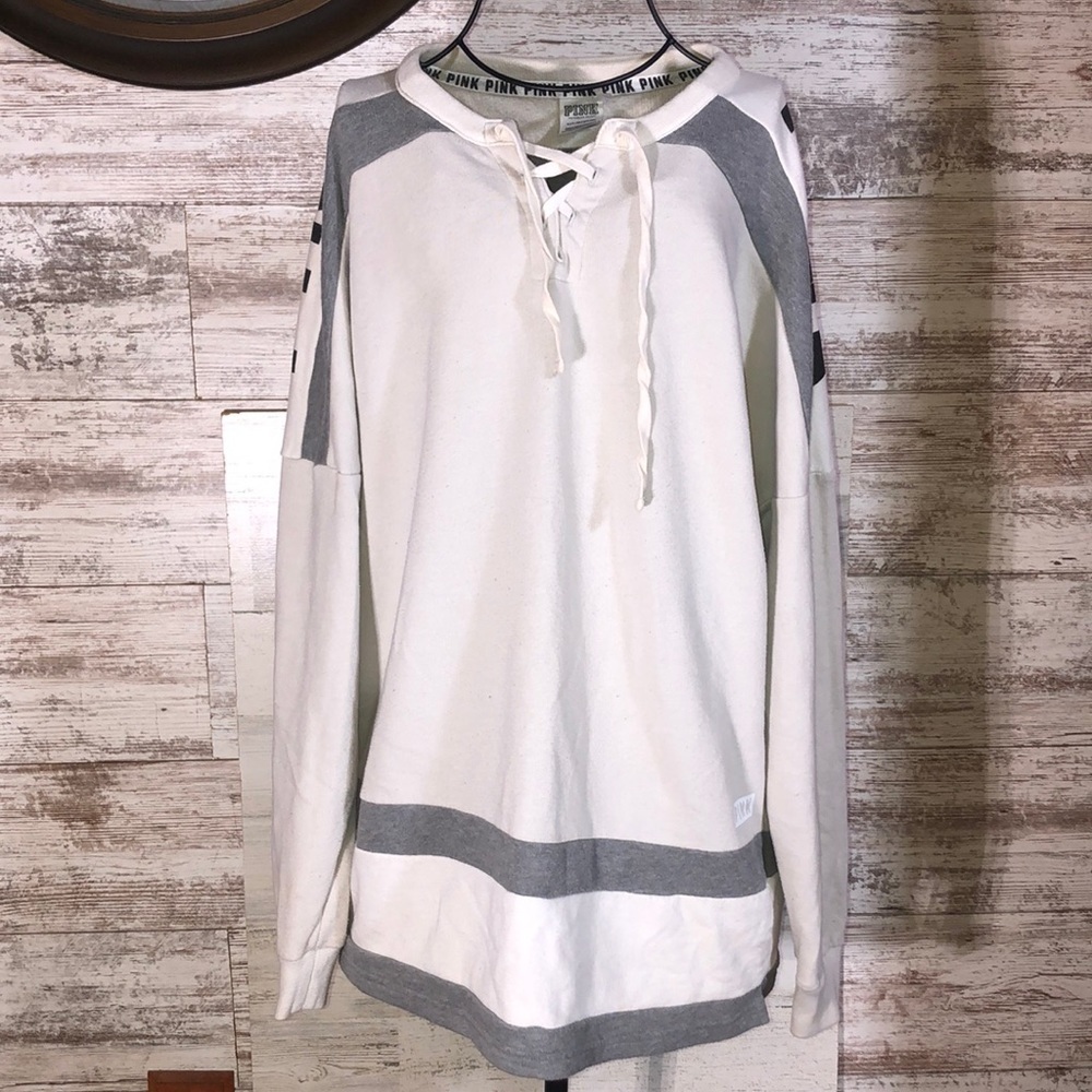 Victoria’s Secret pink off white Jersey style sweatshirt oversized size small​​​